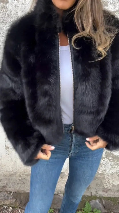 Veste en Peluche à Col Montant