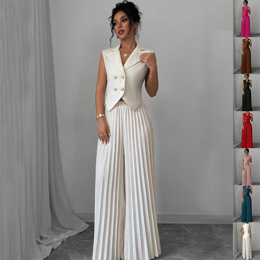 Ensemble Sans Manches – Gilet à Boutons et Pantalon Plissé Droit Chic d'Ét