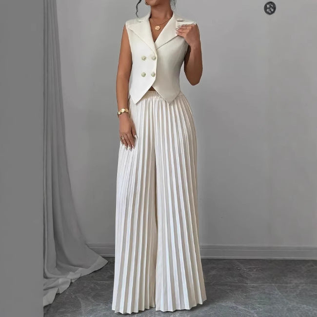 Ensemble Sans Manches – Gilet à Boutons et Pantalon Plissé Droit Chic d'Ét