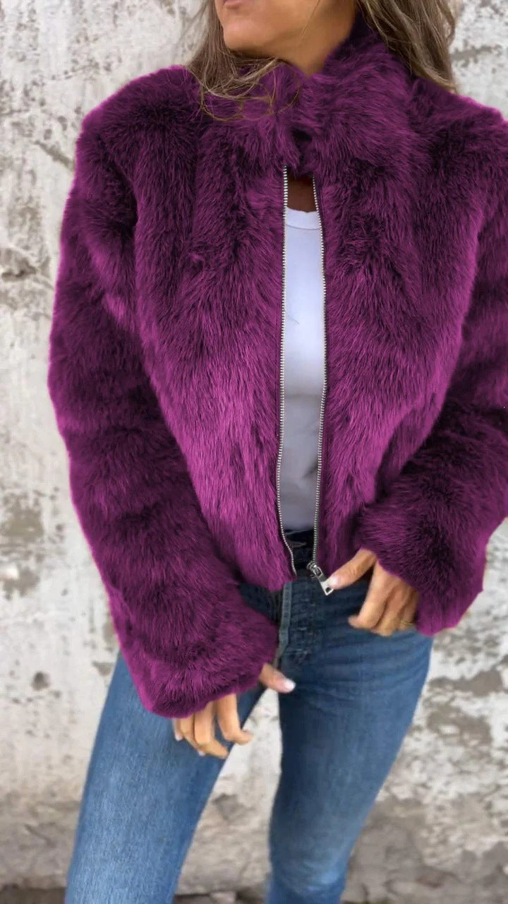 Veste en Peluche à Col Montant
