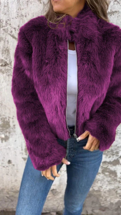 Veste en Peluche à Col Montant