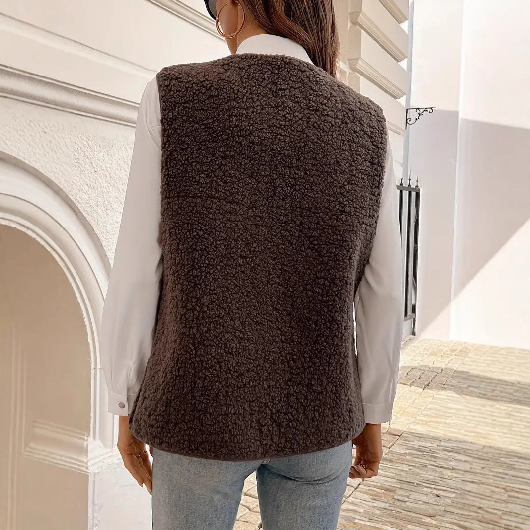 Gilet ample sans manches en fourrure composite intégrée, style coréen - FEMME FATALE