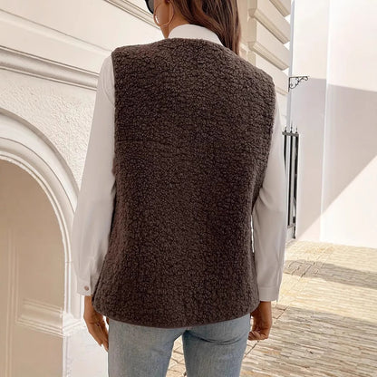 Gilet ample sans manches en fourrure composite intégrée, style coréen