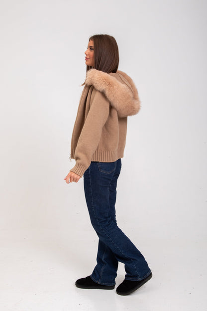 Veste Cardigan à Capuche en Fourrure