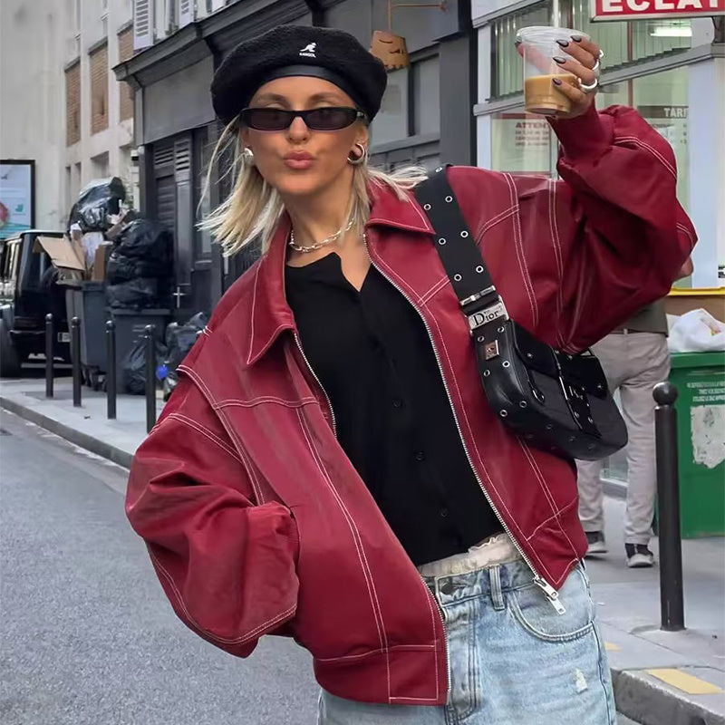 Veste simili cuir zippée