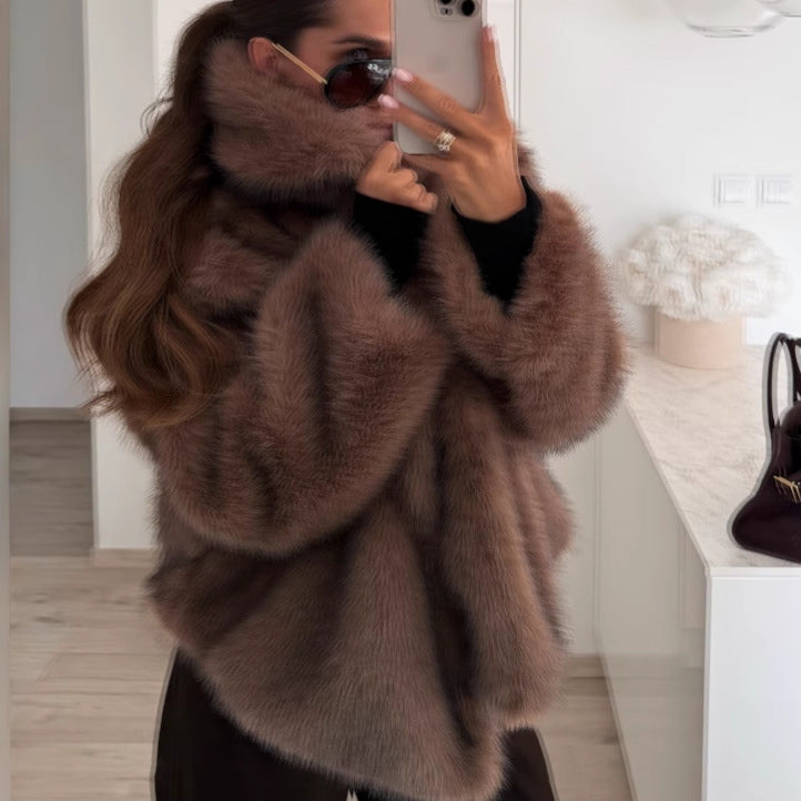 Manteau en Fausse Fourrure Uni