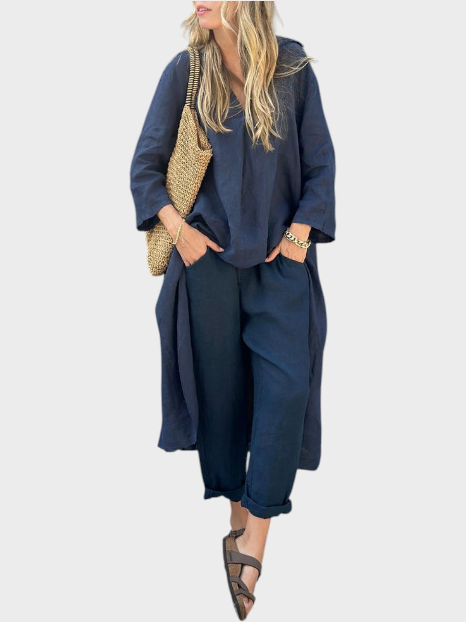 Ensemble 2 pièces à col en V et poches - FEMME FATALE