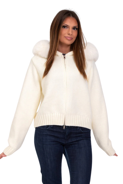 Veste Cardigan à Capuche en Fourrure
