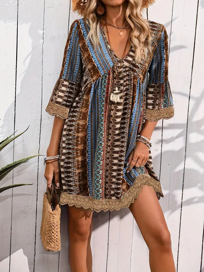 Robe Bohème Décolleté en V et Coupe Décontractée