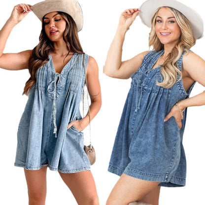 Combinaison en jean sans manches et short à manches courtes