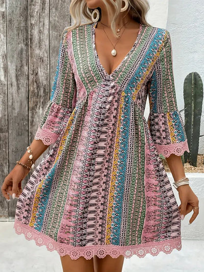 Robe Bohème Décolleté en V et Coupe Décontractée