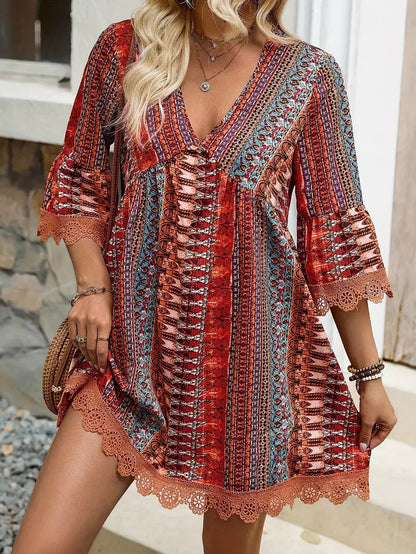 Robe Bohème Décolleté en V et Coupe Décontractée