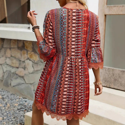 Robe Bohème Décolleté en V et Coupe Décontractée