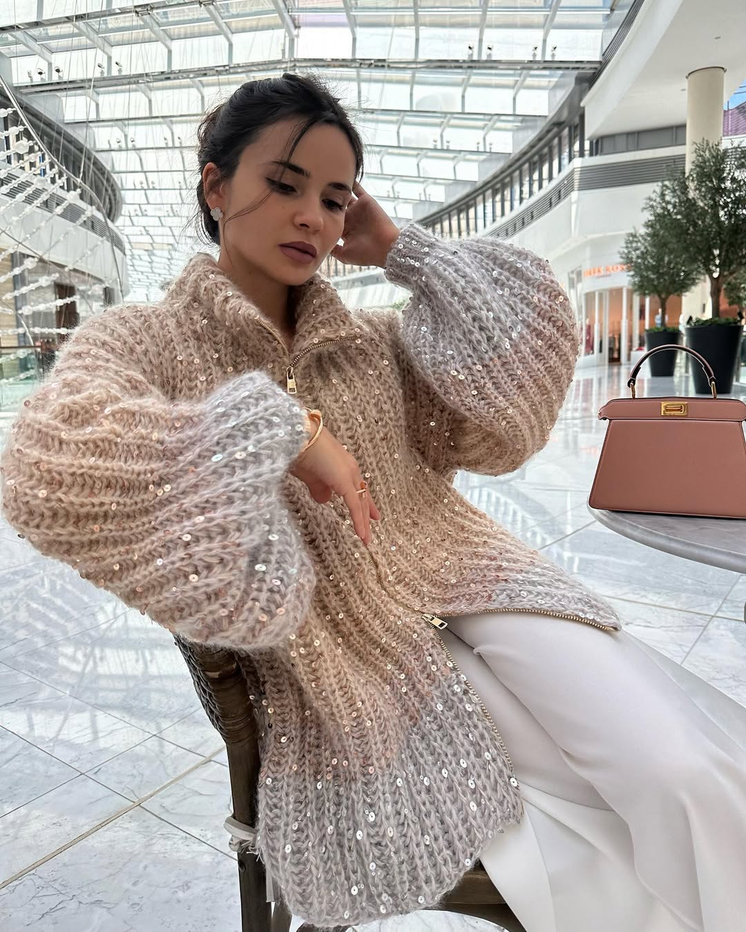 Pull Oversize en Maille à Sequins