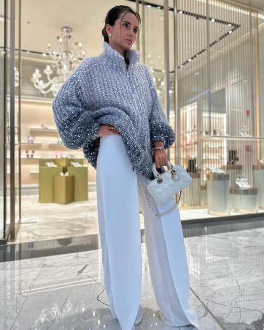 Pull Oversize en Maille à Sequins