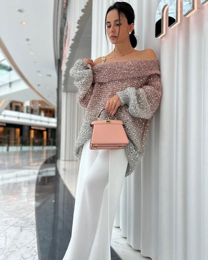 Pull Oversize en Maille à Sequins