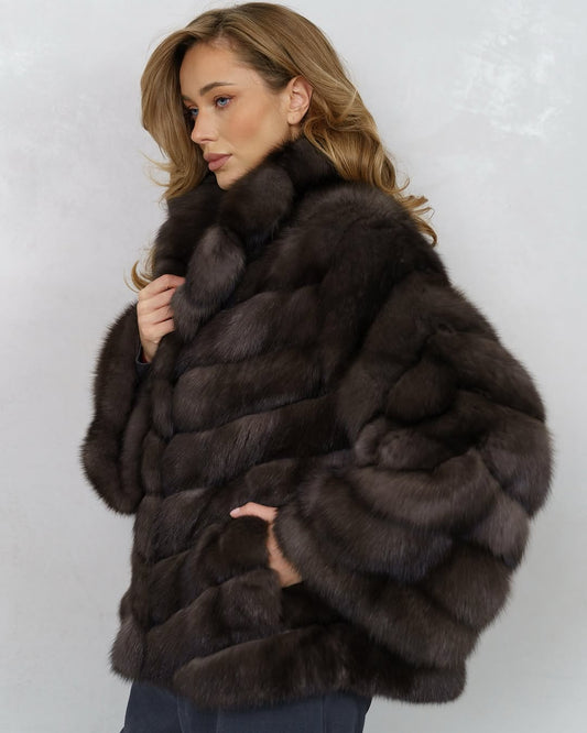 Veste fausse fourrure sable violette