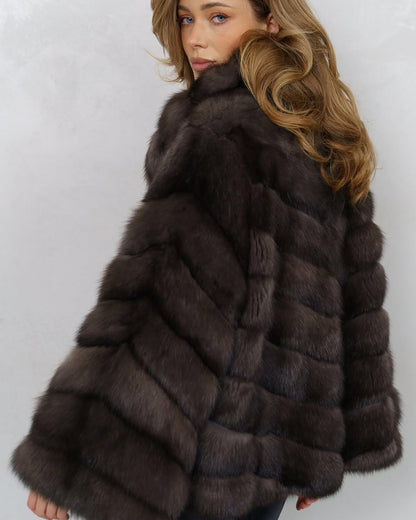 Veste fausse fourrure sable violette