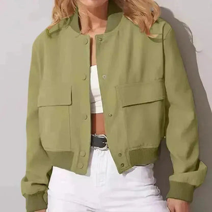 Veste Courte Casual à Col Montant et Poches