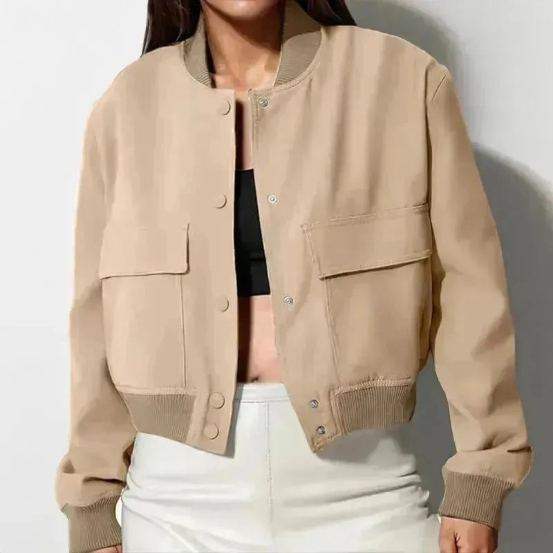 Veste Courte Casual à Col Montant et Poches