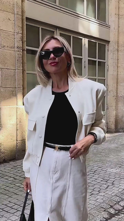Veste Courte Casual à Col Montant et Poches