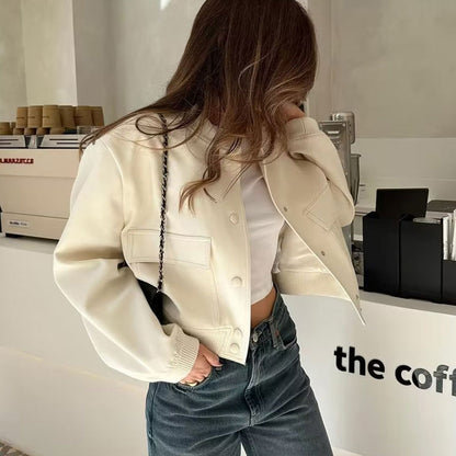 Veste Courte Casual à Col Montant et Poches
