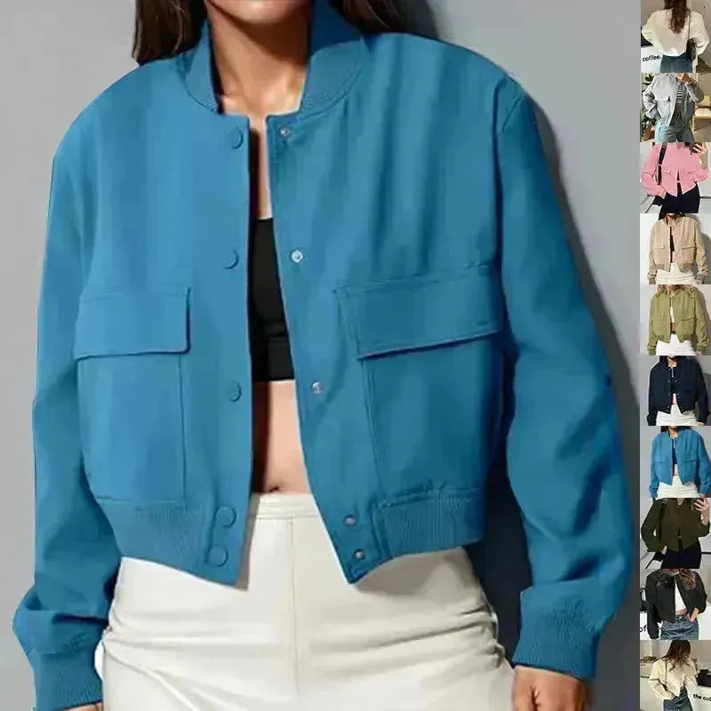 Veste Courte Casual à Col Montant et Poches