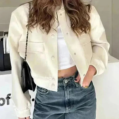 Veste Courte Casual à Col Montant et Poches
