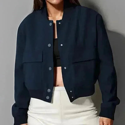 Veste Courte Casual à Col Montant et Poches