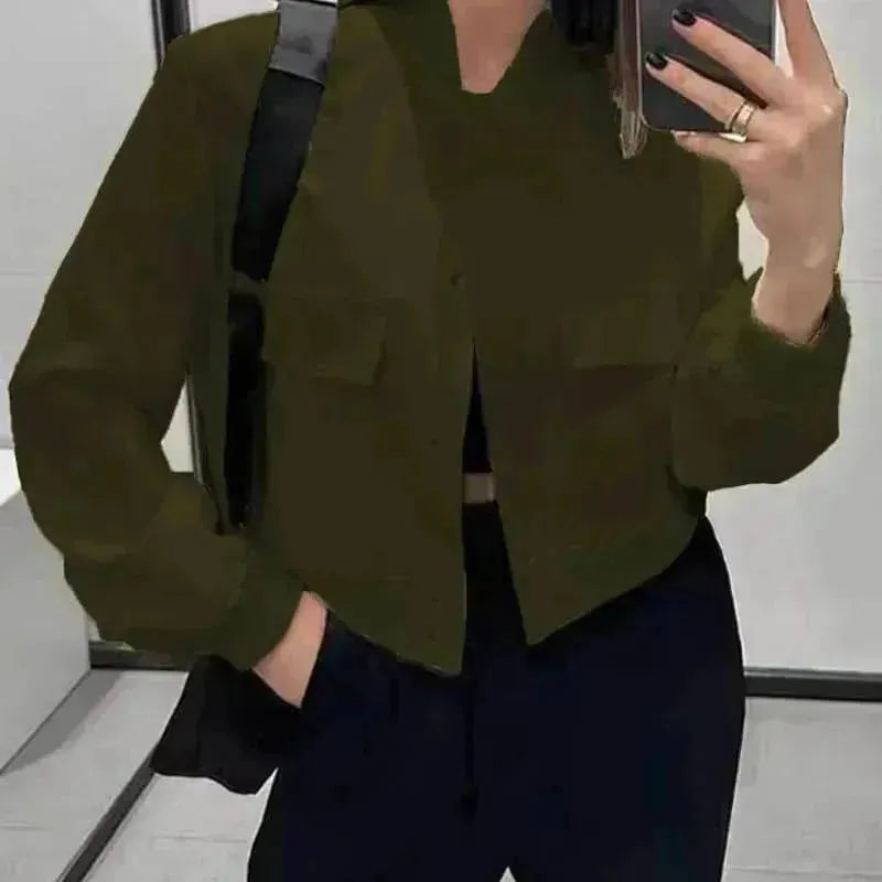 Veste Courte Casual à Col Montant et Poches