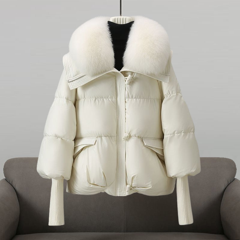 Veste Courte en Duvet à Col Fourrure