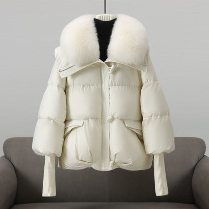 Veste Courte en Duvet à Col Fourrure