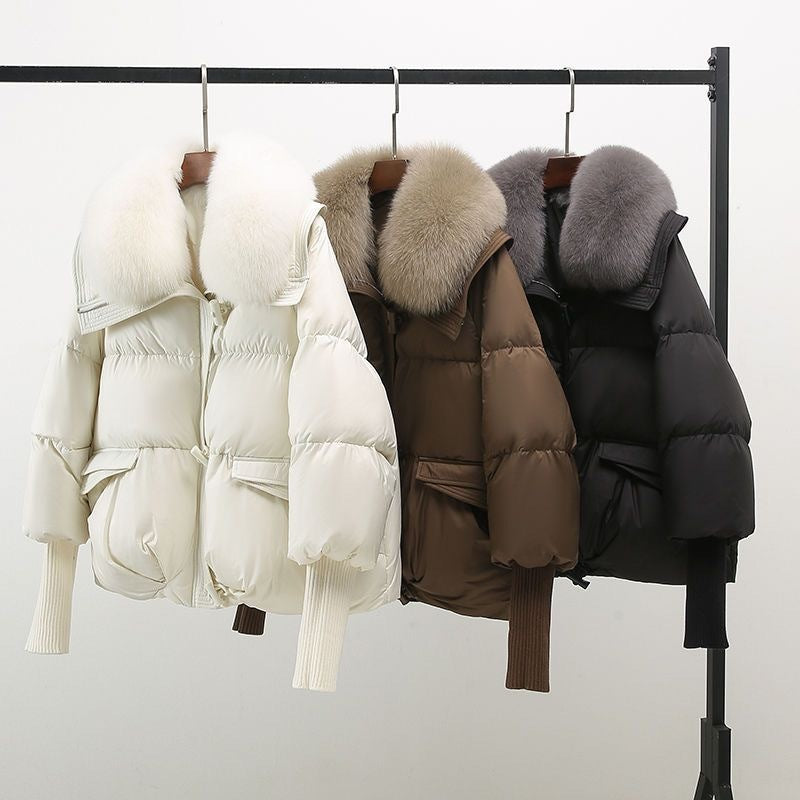 Veste Courte en Duvet à Col Fourrure