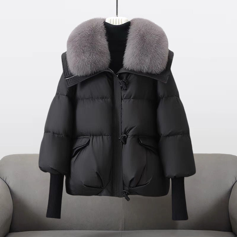 Veste Courte en Duvet à Col Fourrure