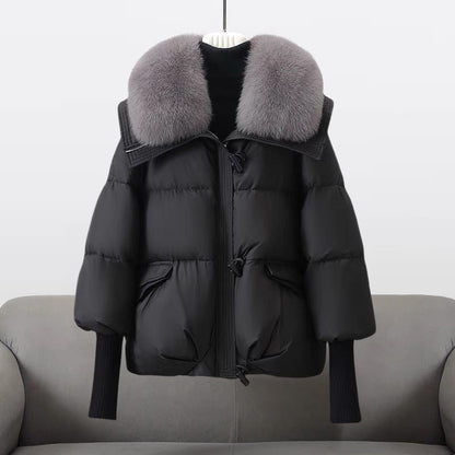 Veste Courte en Duvet à Col Fourrure