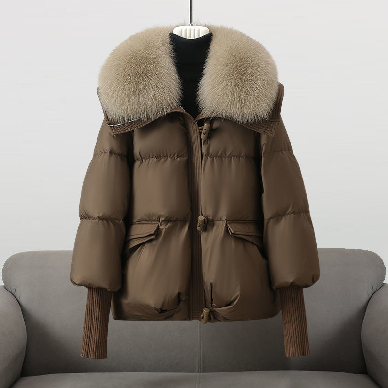 Veste Courte en Duvet à Col Fourrure