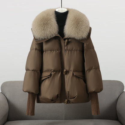 Veste Courte en Duvet à Col Fourrure