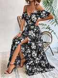 Robe Floral – Épaules Dénudées et Ceinture Élégante - FEMME FATALE