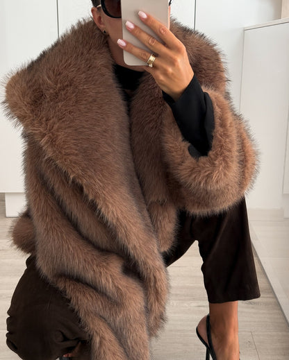 Manteau en Fausse Fourrure Uni