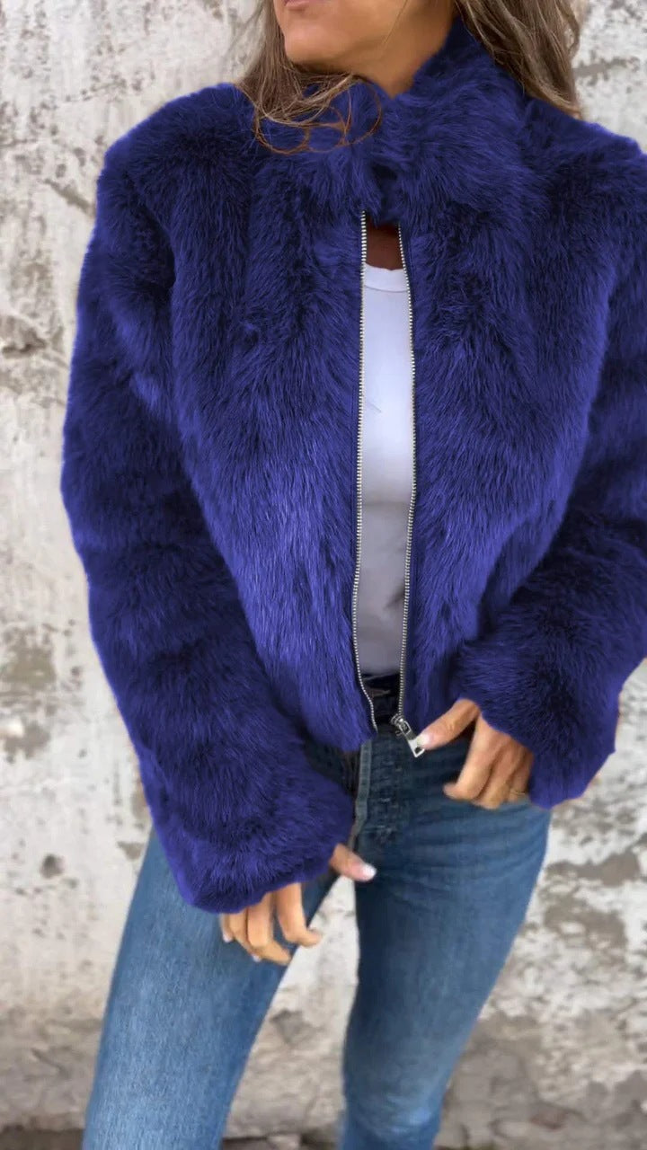 Veste en Peluche à Col Montant