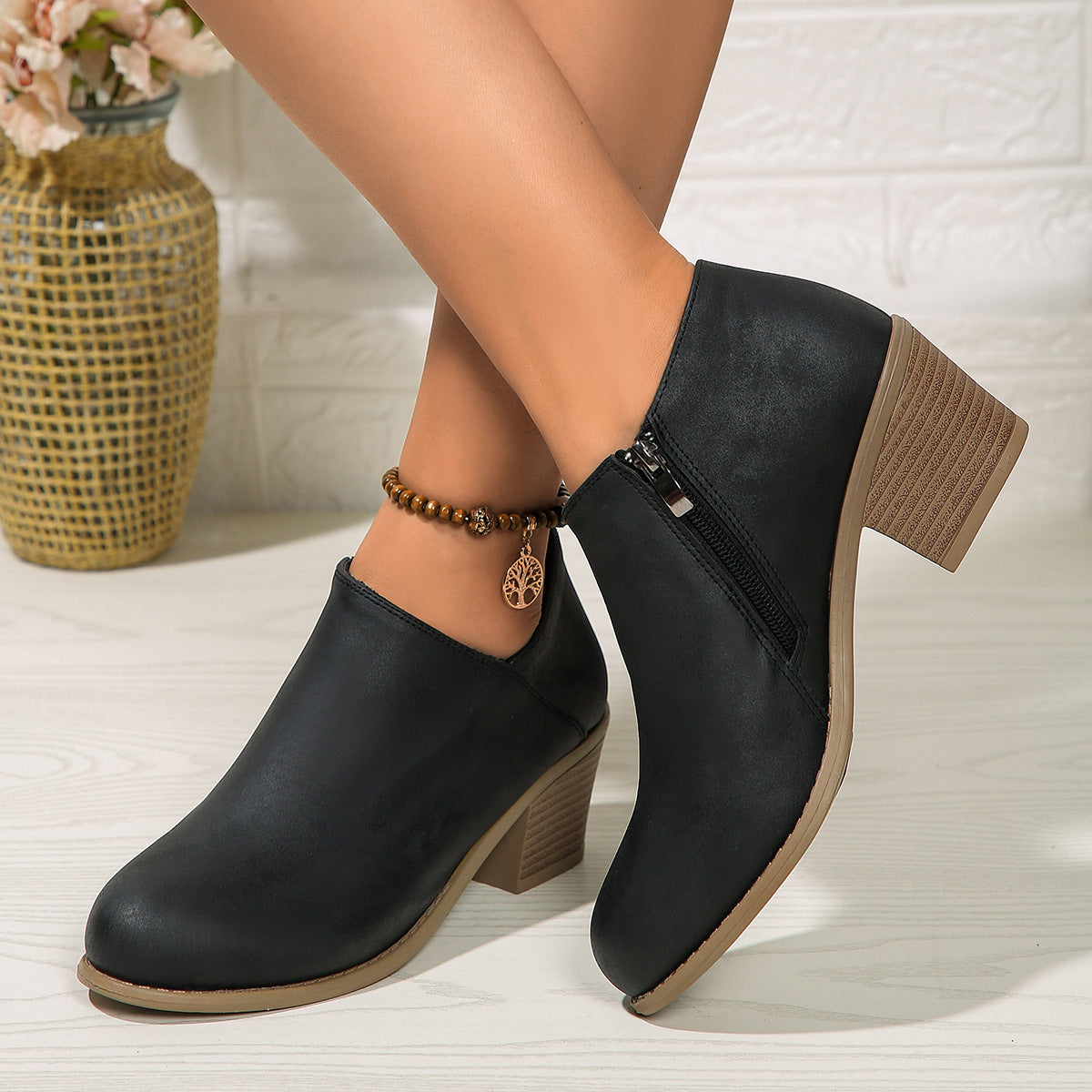 Bottes à talon épais avec fermeture éclair