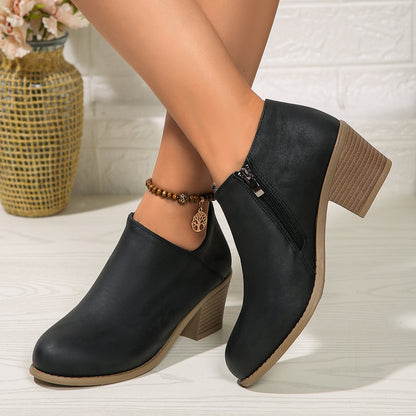 Bottes à talon épais avec fermeture éclair