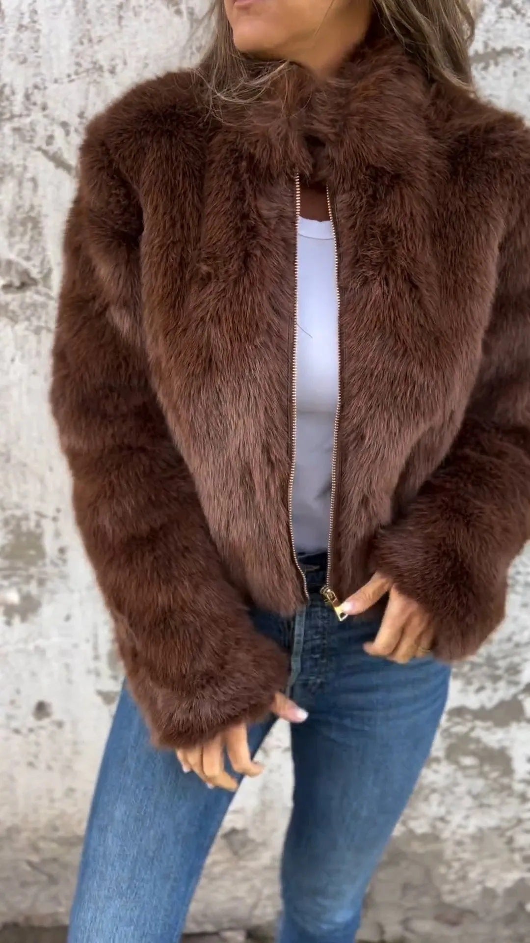 Veste en Peluche à Col Montant