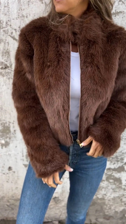Veste en Peluche à Col Montant