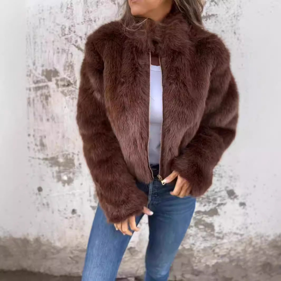Veste en Peluche à Col Montant