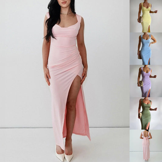 Robe Mode Sans Manches à Fente