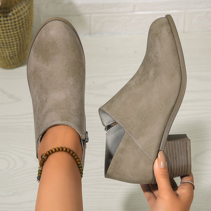 Bottes à talon épais avec fermeture éclair