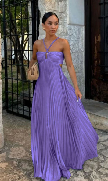 Robe bustier plissée sans manches à bretelles