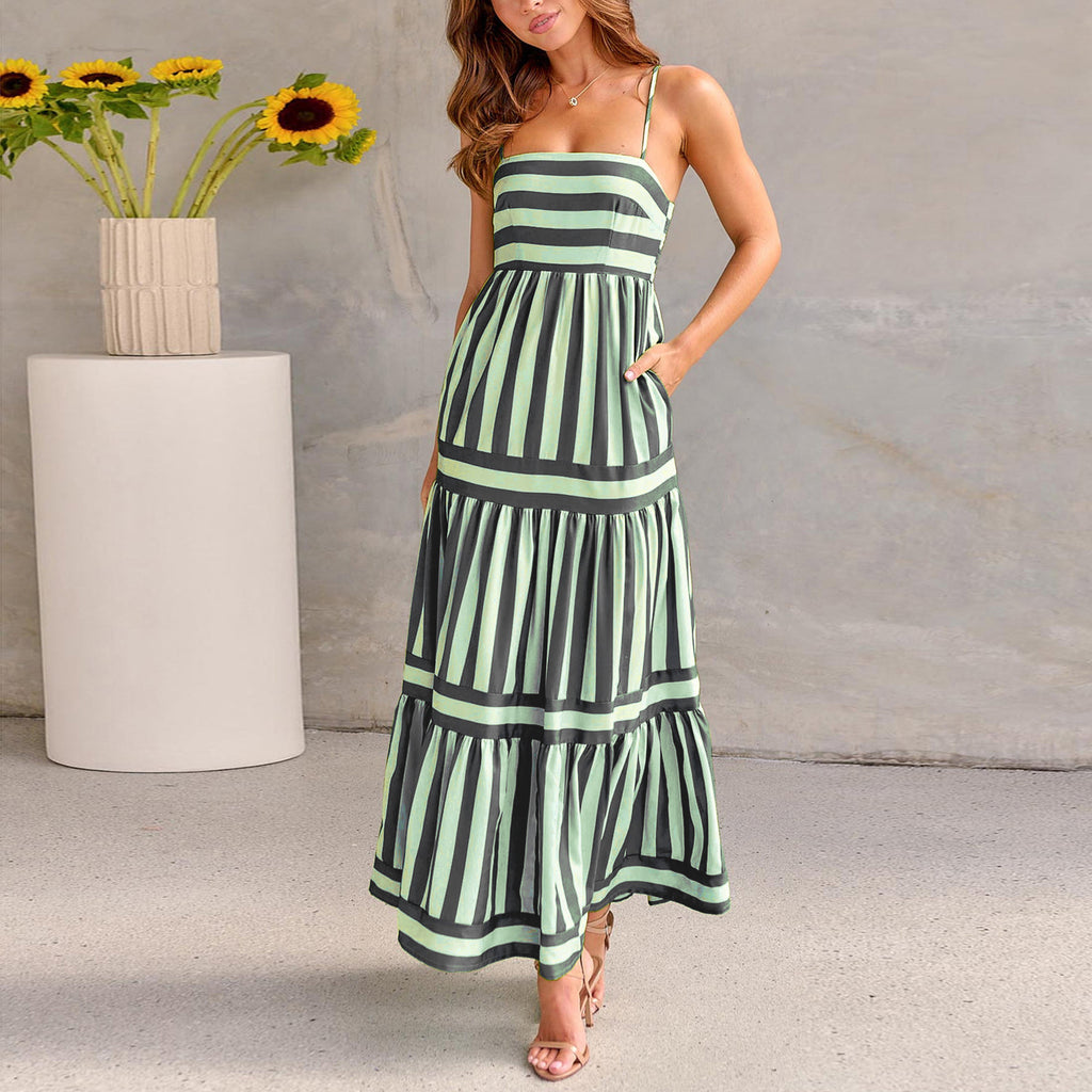 Robe longue à bretelles avec poches - FEMME FATALE
