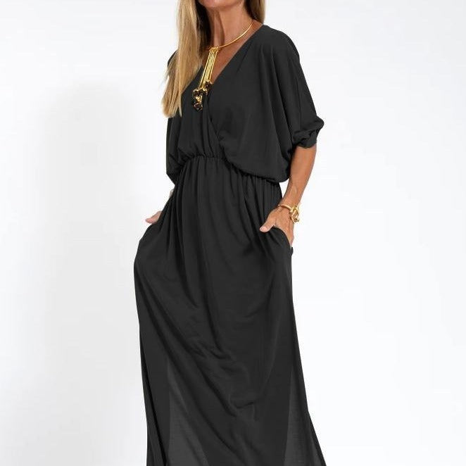 Robe haute fendue à col en V - FEMME FATALE